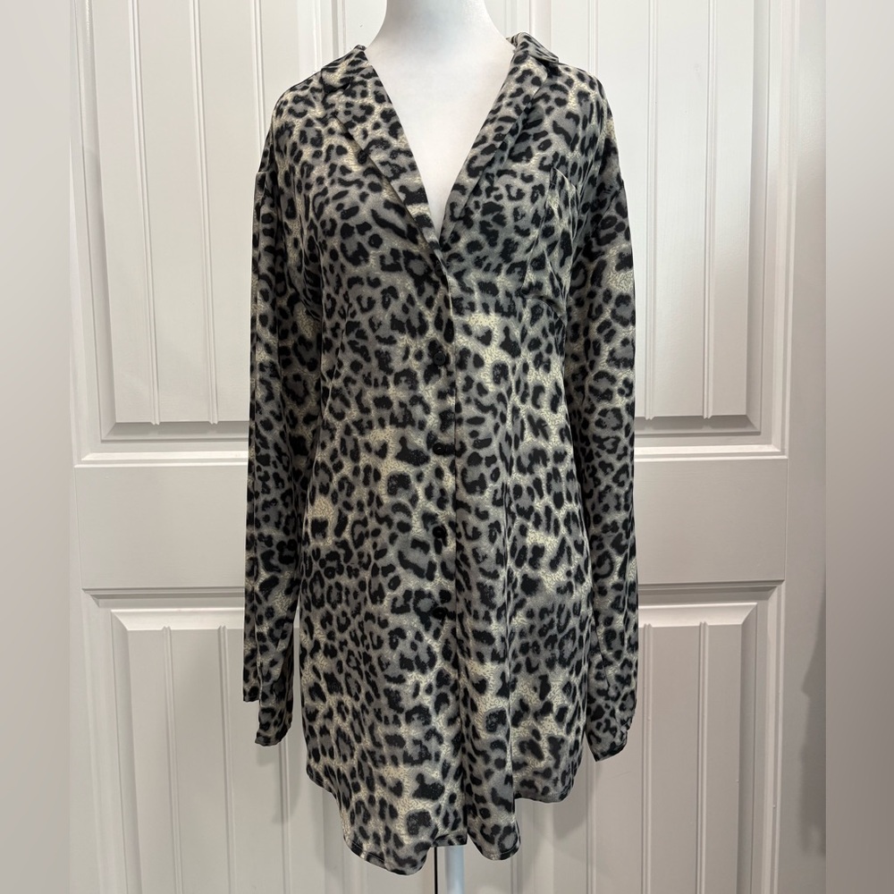 KLd Leopard Print Blouse - Gray & Black Size L